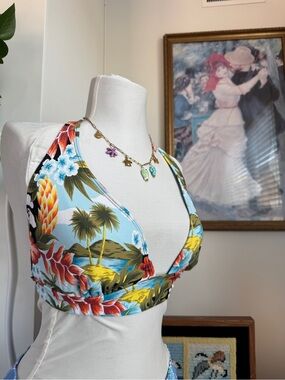 Tropical Halter Tie Back Y2K Bikini Top